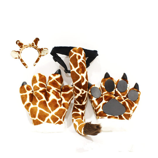 仿真白虎手套狮子老虎尾巴毛绒玩具长颈鹿发箍动物园儿童表演道具