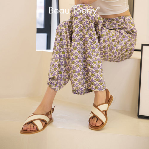 【小冉同款】BeauToday罗马凉鞋女款夏季外穿法式凉鞋平底女鞋 - 图1