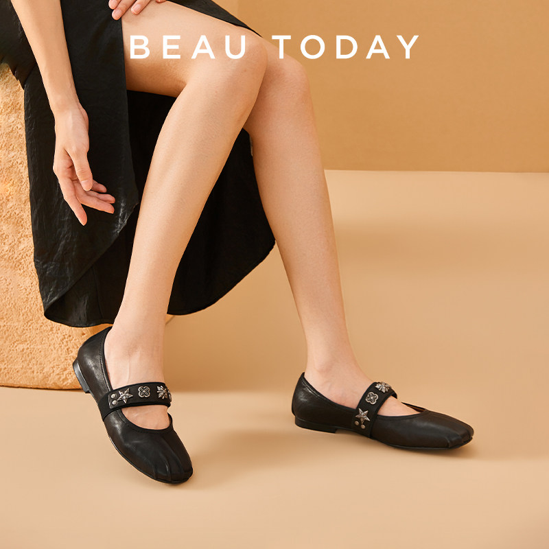 【商场同款】BeauToday复古黑色玛丽珍鞋女平底浅口单鞋女芭蕾鞋,淘宝优惠券,粉丝福利购,淘宝优惠卷