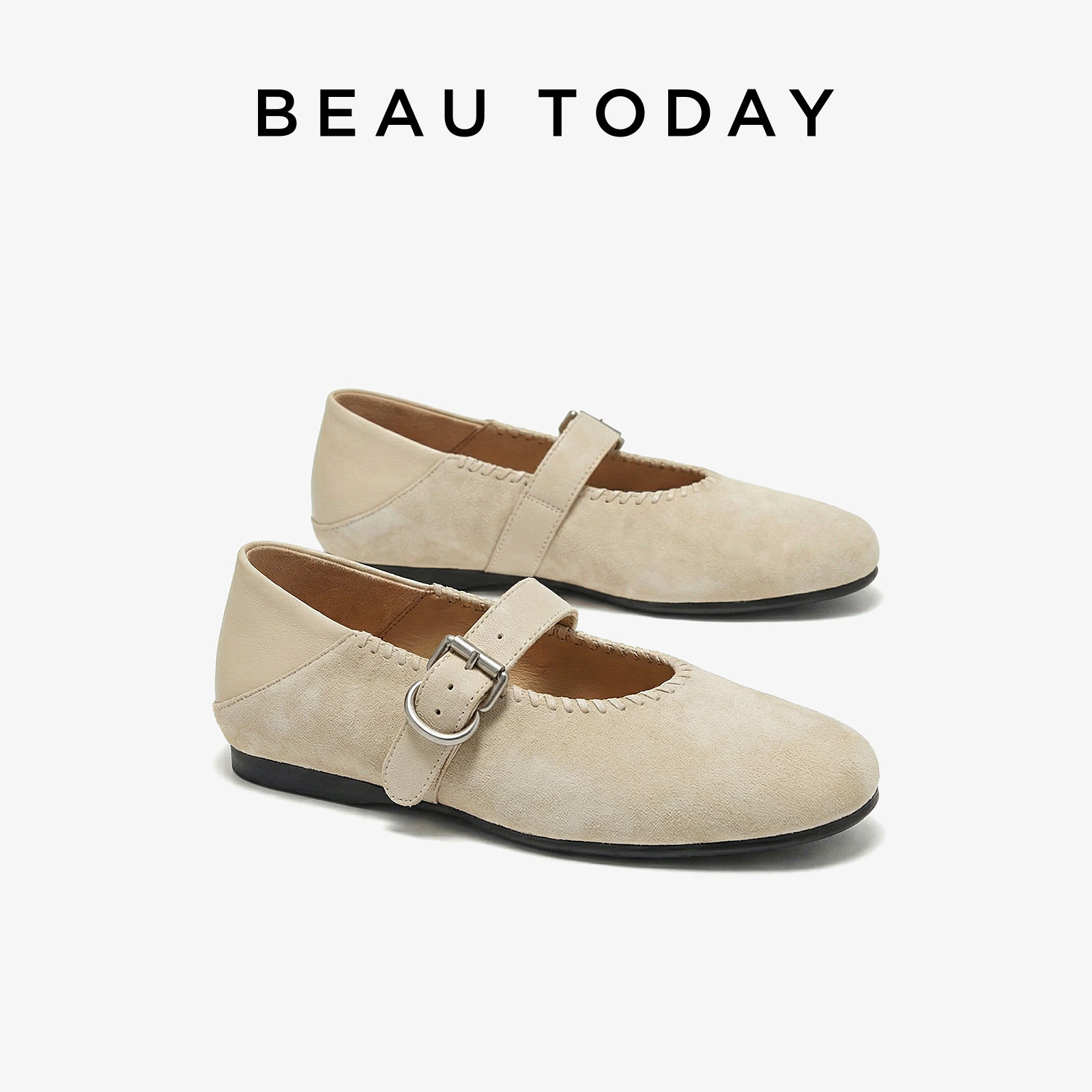 BeauToday法式玛丽珍鞋女款2026新款春季白色小皮鞋浅口平底单鞋,淘宝优惠券,粉丝福利购,淘宝优惠卷