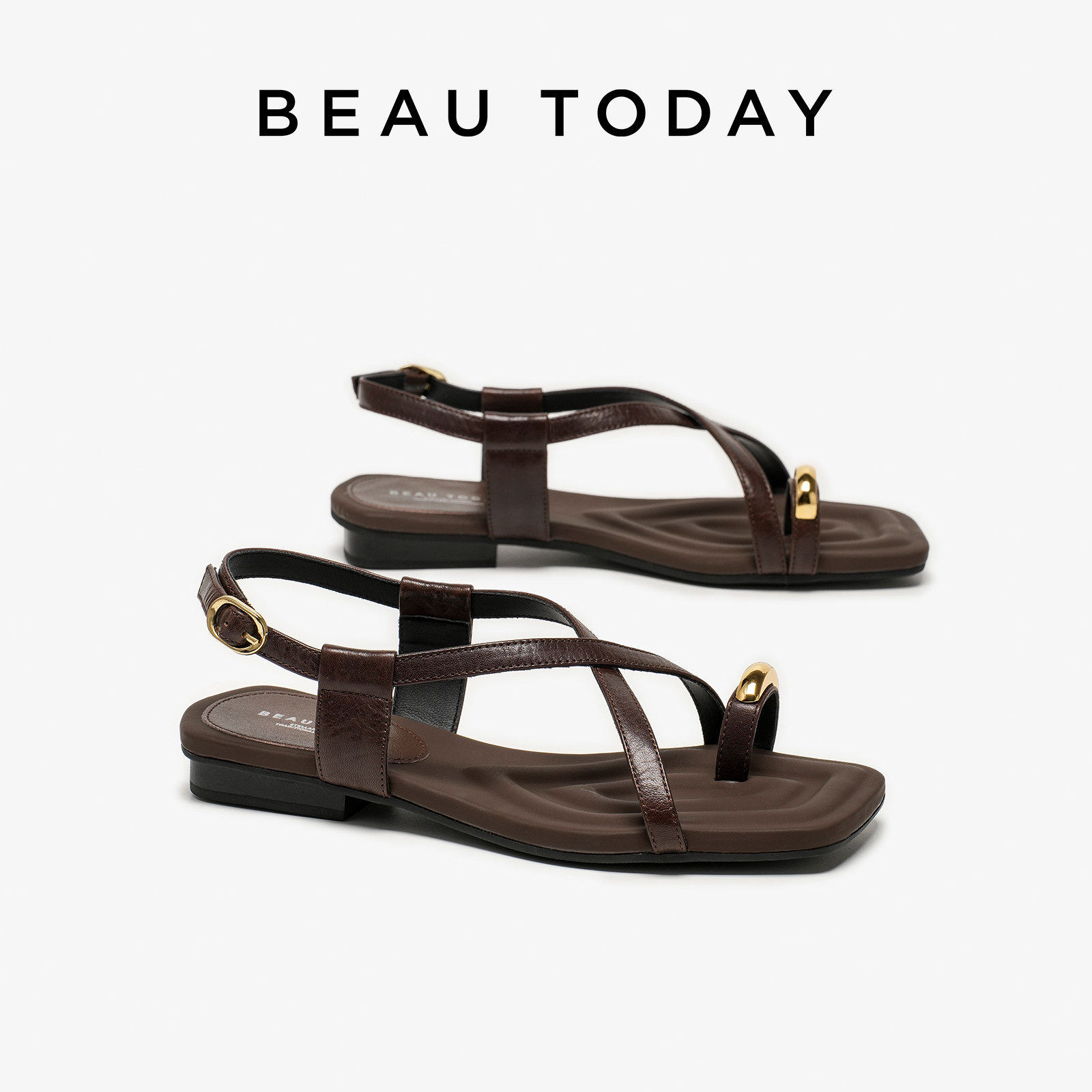 BeauToday平底时装凉鞋女2025新款夏季夹趾罗马凉鞋海边度假凉鞋,淘宝优惠券,粉丝福利购,淘宝优惠卷
