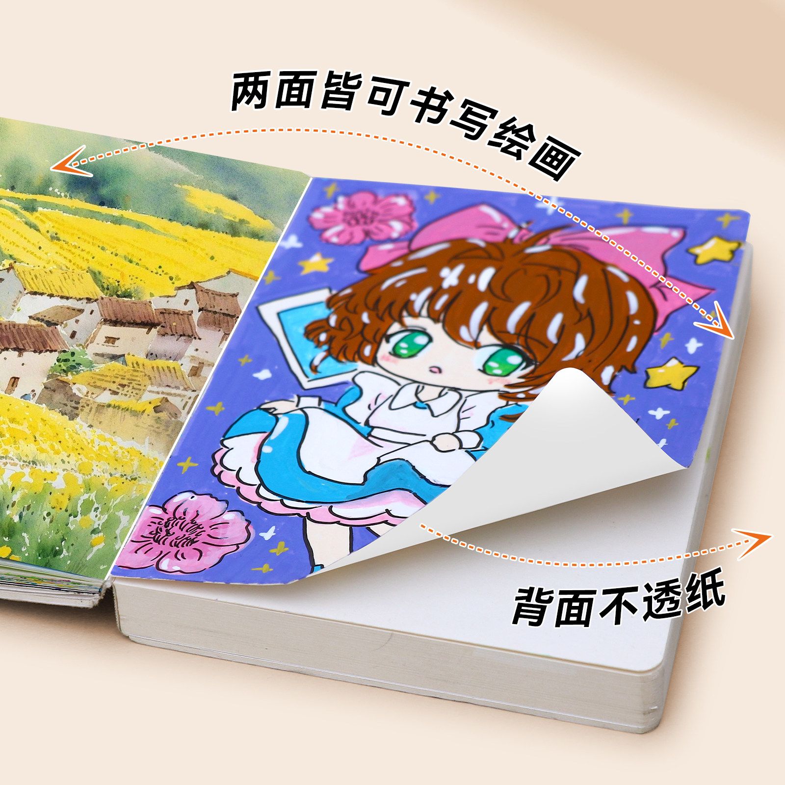 四方伙伴摸鱼本可撕摸鱼集水彩画画空白迷你