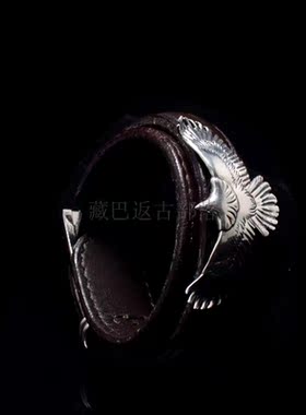 订做皮手链手工定制高桥老鹰银配饰手缝线皮表带中宽皮手环手带