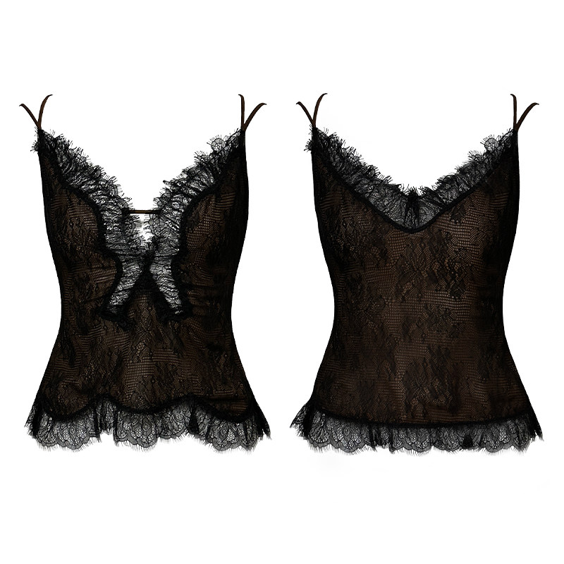 GYOKUU 神秘冷棕 蝴蝶刺绣蕾丝花边镂空双层吊带,淘宝优惠券,粉丝福利购,淘宝优惠卷