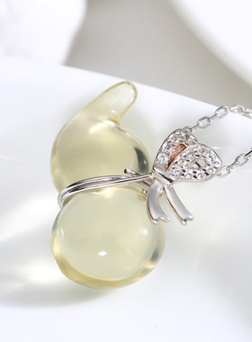 黄水晶小葫芦吊坠S925银镀金锁骨项链转运水晶财源广进送女友礼物