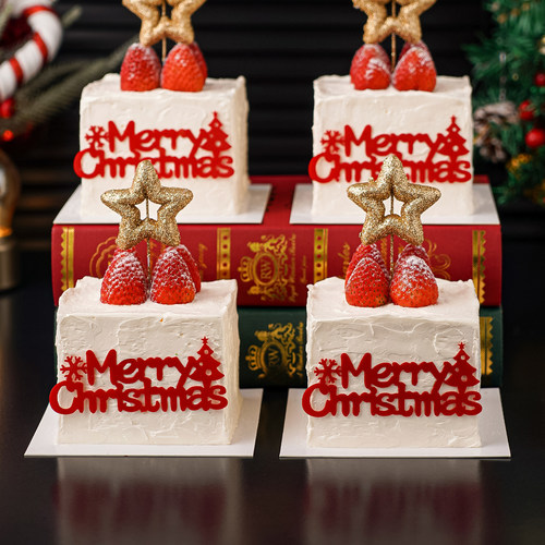 2026圣诞节快乐蛋糕装饰Merry Christmas插件立体镂空五角星摆件 - 图3
