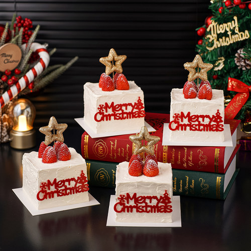 2026圣诞节快乐蛋糕装饰Merry Christmas插件立体镂空五角星摆件 - 图0