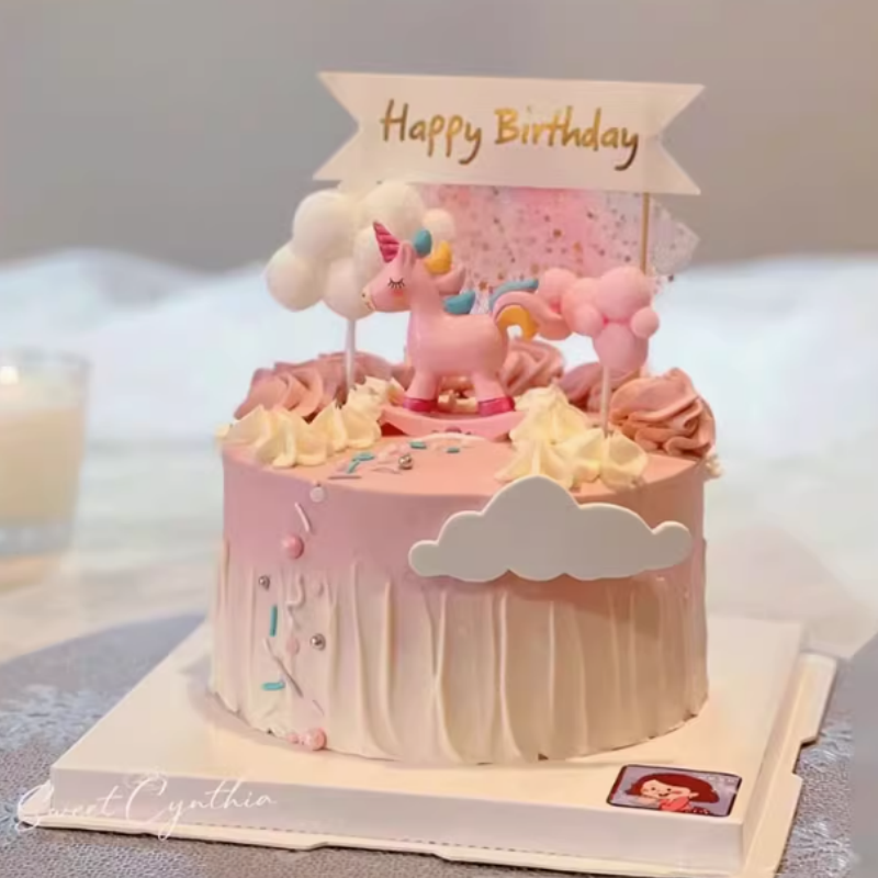 摇摇马独角兽木马蛋糕装饰摆件儿童宝宝周岁生日派对小马插件装扮,淘宝优惠券,粉丝福利购,淘宝优惠卷