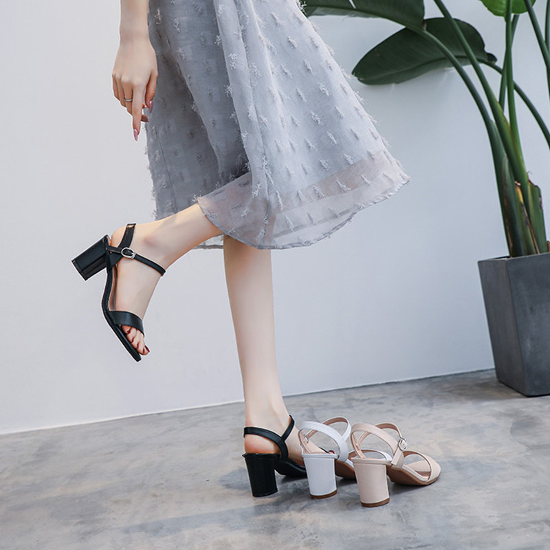 可芙妮真皮女鞋高跟凉鞋女夏季2025年新款中跟粗跟仙女一字带百搭,淘宝优惠券,粉丝福利购,淘宝优惠卷