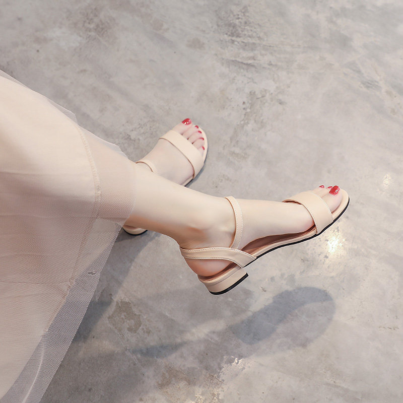 真皮女鞋今年新款低跟凉鞋女款夏季平底气质仙女风一字带粗跟百搭,淘宝优惠券,粉丝福利购,淘宝优惠卷