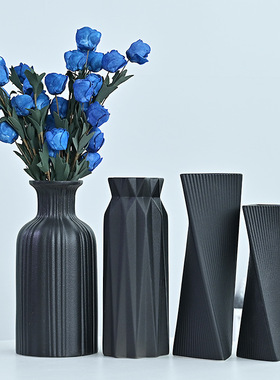 现代简约黑色陶瓷花瓶客厅家居插花干花装饰酒店民宿花器摆件厂家