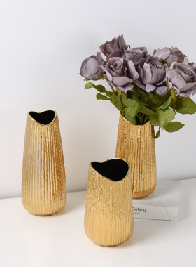 金色电镀陶瓷花瓶干花水培插花花器客厅样板间摆件家居饰品装饰