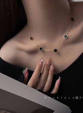 黑色五叶草项链女2023新款爆款