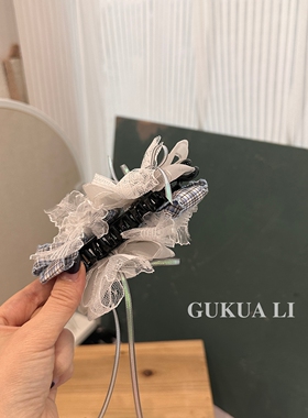 GUKUALI法式格纹蕾丝抓夹发饰