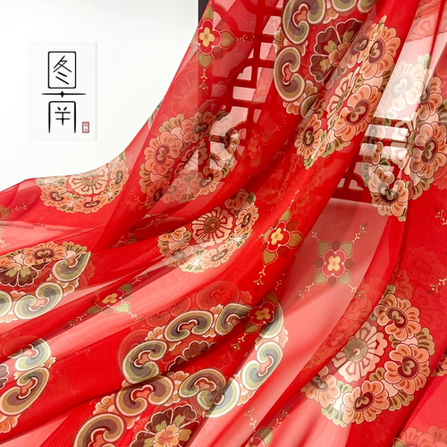 图南唐风团花印花布料汉服古风襦裙诃子裙童装面料服装设计师diy - 图2