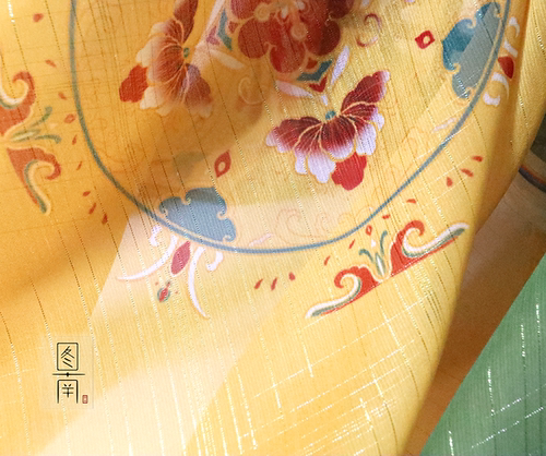 图南唐风团花印花布料汉服古风襦裙诃子裙童装面料服装设计师diy - 图3