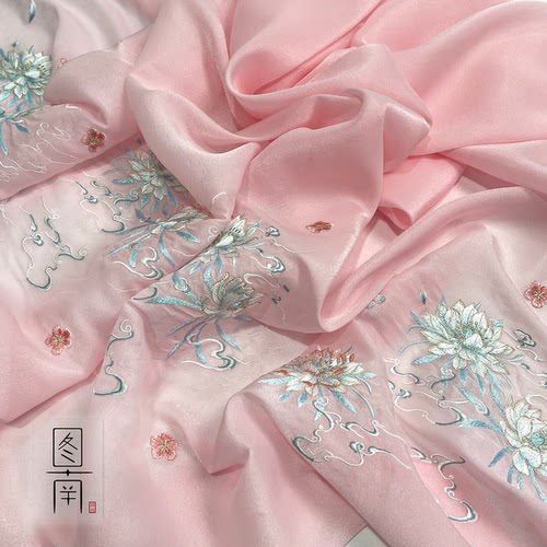 图南古风汉服欧根纱昙花重工绣花布料马面褶裙中国风设计师面料 - 图3