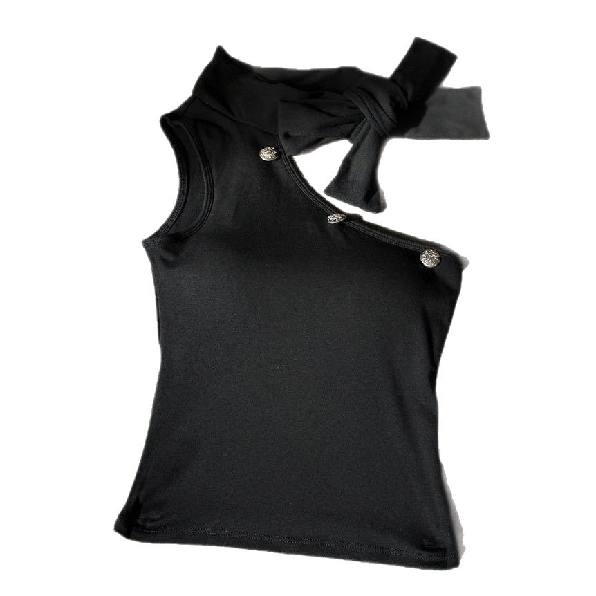 辣妹复古金属扣镂空挂脖背心女夏设计感小众露肩修身无袖打底上衣,淘宝优惠券,粉丝福利购,淘宝优惠卷