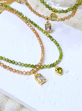 Anna设计橄榄绿水晶锁骨链女项链