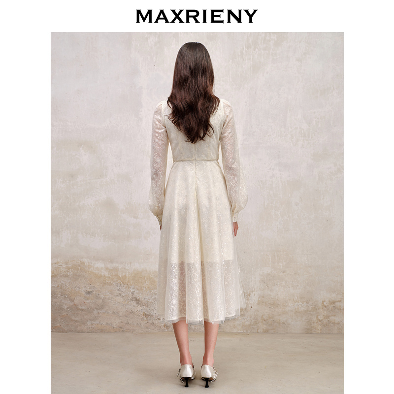 [瓜分百万红包]MAXRIENY宫廷复古风荷叶边仙美连衣裙订婚小白裙