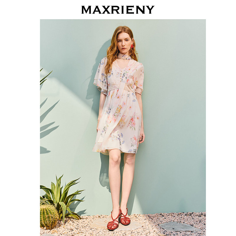 【主题纪念款】MAXRIENY仲夏花园连衣裙度假风飘带荷叶边雪纺裙,淘宝优惠券,粉丝福利购,淘宝优惠卷
