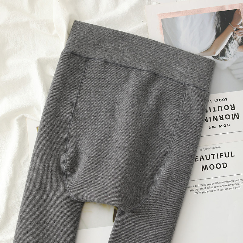 加长加绒螺纹灰色高个子踩脚连裤袜 女帅打底裤