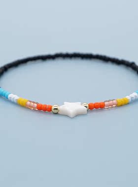 22款小众波西米亚风蓝色渐变爱心琉璃眼异域风情个性套装小手链女