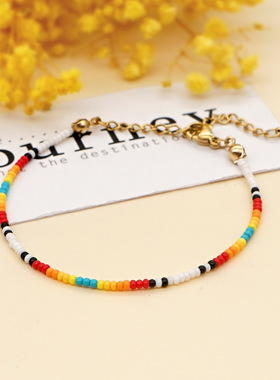手链ins小众设计民族风 渐变彩色小米珠串珠甜美清新款闺蜜小手链