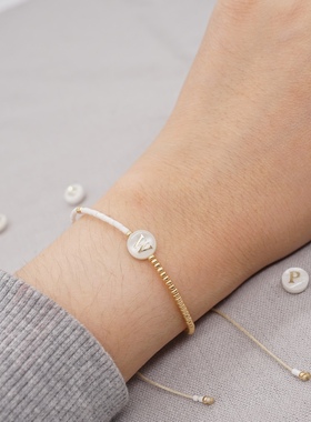 小众饰品波西米亚风贝壳26字母miyuki米珠手工串珠可调节小手链女