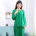 Hoa nhỏ quỷ mới cotton lụa jacquard nữ đồ ngủ mỏng cotton lụa dịch vụ tại nhà quần dài tay cotton nhân tạo DC48 - Bộ Pajama