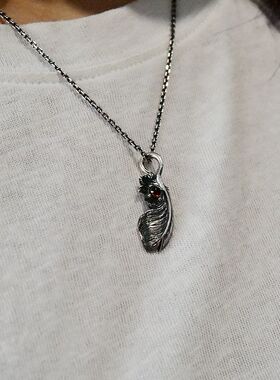 进口女士925纯银石榴石羽毛吊坠