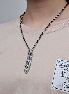 进口男士925纯银精工鹰头羽毛坠