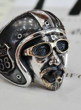 进口男士925纯银重工骑士大戒指