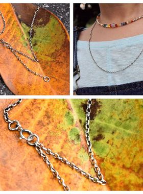 泰国进口女士经典百搭复古款椭圆环金刚太角链925纯银可调节项链