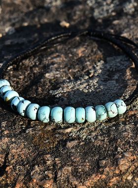 绿松石女士编织手工伸缩扣黑绳