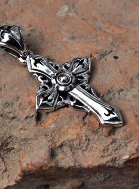 泰国进口男女复古哥特唐草花百合花纹泰银十字架吊坠925纯银挂件
