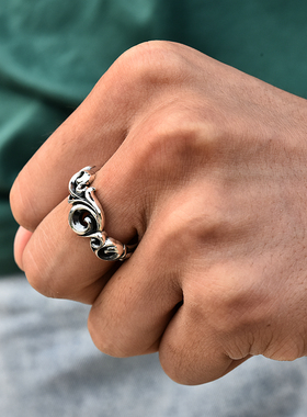 泰国海浪纹纯银朋克风情侣对戒