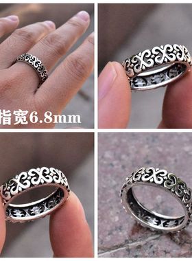 孤品925纯银女士复古星星开口