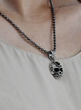 进口男女款925纯银镶水晶骷髅坠