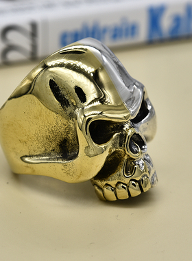 进口男士银铜混搭骷髅头大颗戒指