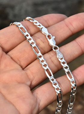 进口925纯银古巴链男士时尚颈链