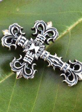 进口男士925纯银雕花十字架吊坠