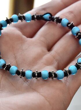 纯银复古非洲琉璃珠子编织手绳