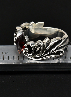 泰国菱形海浪纹纯银朋克风戒指