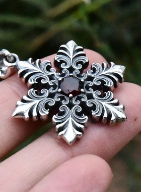 水晶石雪花泰银吊坠纯银项链挂件