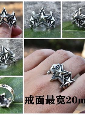孤品泰国进口复古朋克十字船锚五星美金符号泰银戒指925纯银指环