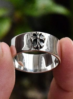 进口男士925纯银简约十字花戒指