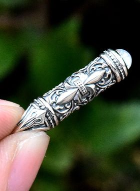 复古鸢尾花纹镶嵌光石泰银子弹头