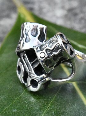 进口男士925纯银发动机机车戒指