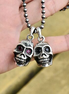 进口男士925纯银镶钻立体骷髅头